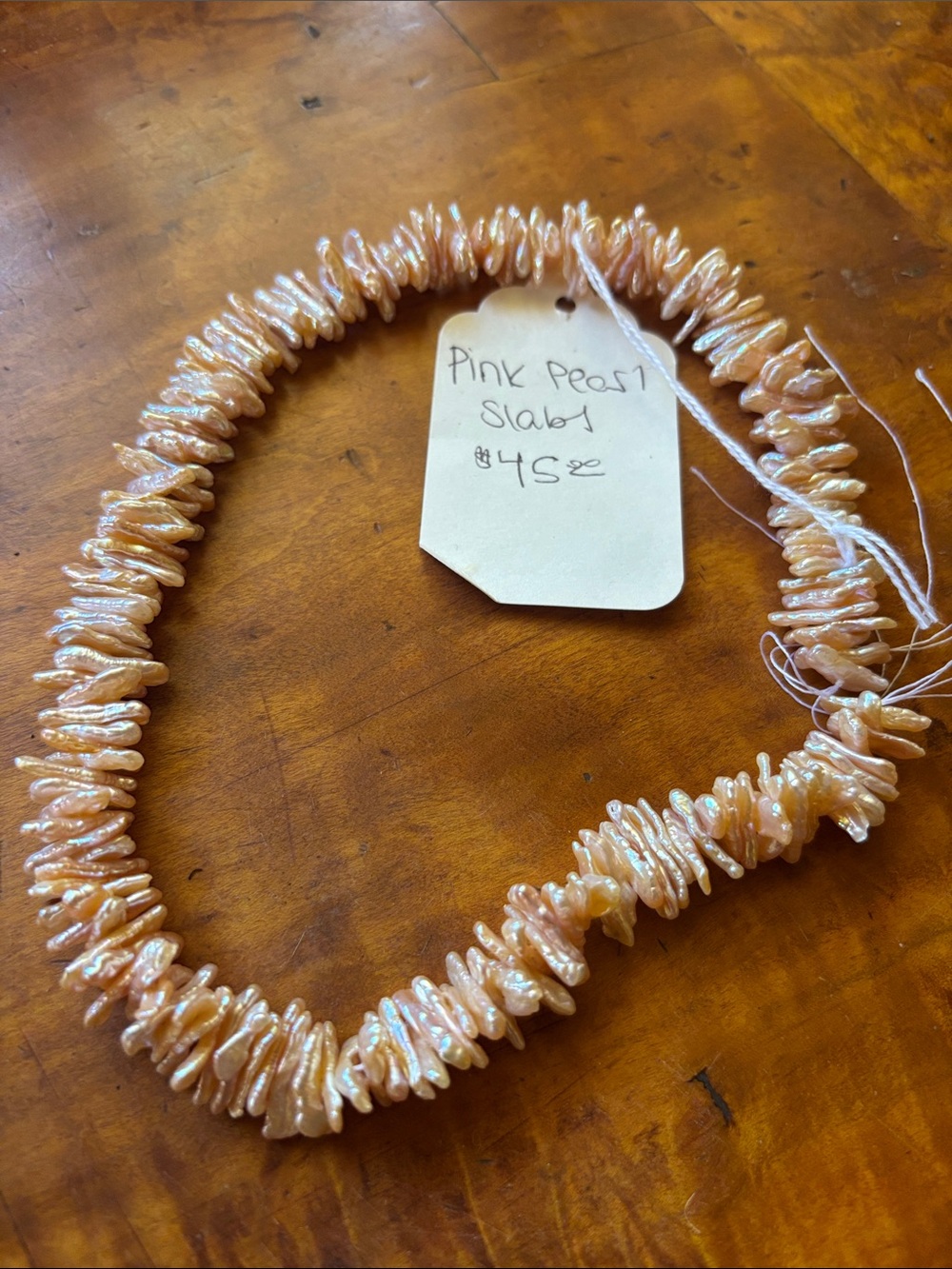 Pink Pearl Slab bead Strand - Picture 4 of 4